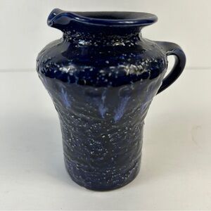 Vintage West German Art Pottery Mini Pitcher - Cobalt Blue Speckled Glaze